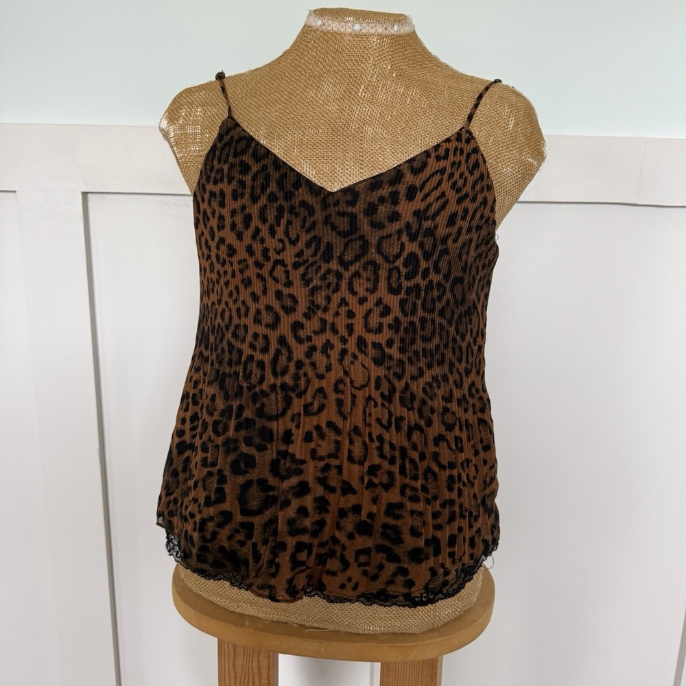 Zara TRF Camisole SMALL  Animal Print Leopard Cheetah Y2K Pleated Lace Lined